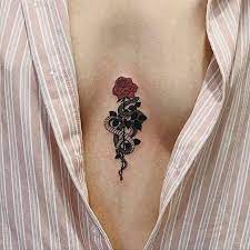 Pink White Striped Shirt Rose Snakes Thorns Tattoos For Girls With Meaning Chest Tattoos For Women Chest Tattoo Rose Tattoos For Women