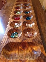 Mancala Wooden Large Game Board Pine Wood African Gem Stone Mancala Game Wood Games Board Games