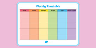 Times tables chart up to 10 times. Weekly Timetable Template Teaching Resources