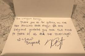 While your guests are sure to have gone home full of fun memories, it's important to thank them for attending. Kris Bryant Is Sending Thank You Notes To Fans Who Sent Him Wedding Gifts Wrigleyville Chicago Dnainfo