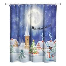The Holiday Aisle Liz Snowy Winter Scene Single Shower Curtain The Holiday Aisle Striped Shower Curtains Winter Scenes