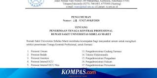 Kami sedang tahap pre opening saya lulusan kebidanan jika ada loker rs klinik atau pt dll tolong hubungi saya khusus nya daerah loker sales executive proyek penjualan appartemen di solo apabila sesuai kualifikasi bisa. Rumah Sakit Uns Buka Lowongan Pekerjaan Untuk Lulusan Sma S2 Minat Halaman All Kompas Com