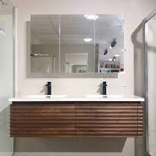 Buy wall mounted bathroom vanities online at thebathoutlet � free shipping on orders over $99 � save up to 50%! Timber Veneer On Plywood Vanity Wall Hung 1500mm Jerome 1500 Double Basins Eco Bathroom Solutions