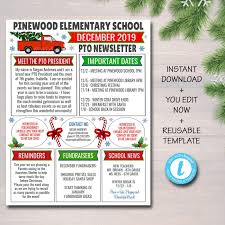 December Pto Pta Newsletter Flyer Holiday Printable Handout Etsy Pta Newsletter Holiday Printables Christmas Newsletter