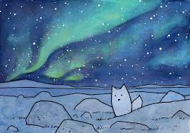 Arctic Fox And Northern Lights Kids Art Print Arctic Fox Art Winter Art Projects Fox Art Print