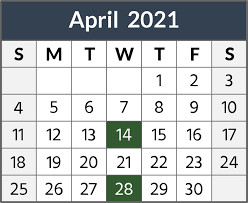 Federal pay and holiday calendar, 2021 (accessible version) (source: 2021 Public Service Pay Calendar Canada Ca