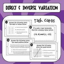 Direct And Inverse Variation Task Cards Secondary Math