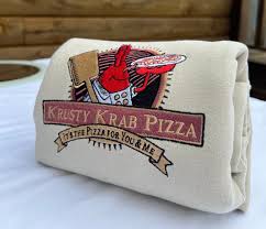 Krusty Krab Pizza Mr.Krabs Humorous Vintage Embroidery Crewneck Sweatshirt  