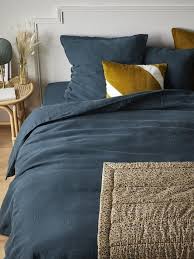 Parure de lit 220x240 lin. Housse De Couette En Lin Lave Cocoon Bleu Orion Maison