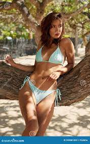 Beautiful Girlâ€™s in Stylish Bikini Portrait Posing Near Tree on Sandy  Beach in Bali, Indonesia. Front View of Model. Stock Photo - Image of lady,  sandy: 202881834