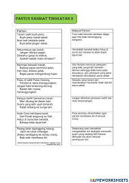 Harapan yang tinggi terhadap seseorang tetapi akibat tersilap perhitungan, impian tidak kesampaian. Pantun Nasihat Tingkatan 2 Worksheet