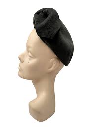 Original 1950's Mitzi Lorenz Charcoal Grey Felt and Velvet Hat with La