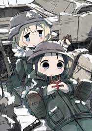 megateru, chito (shoujo shuumatsu ryokou), kettenkrad, yuuri (shoujo  shuumatsu ryokou), shoujo shuumatsu ryokou, commentary request, highres,  2girls, bag, black eyes, black hair, blonde hair, blue eyes, blush, boots,  brodie helmet, brown footwear,