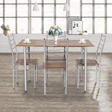 Classic dark brown rectangle cast aluminum outdoor dining table. Costway 5 Piece Dining Table Set Wood Metal Kitchen Breakfast Furniture W 4 Chair Walnut Walmart Com Walmart Com