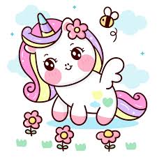 A small, cartoon unicorn sits on the moon. Cute Unicorn Vector Pegasus Holding With Flower And Bee Pony Cartoon Pastel Background Valentines In 2021 Unicorn Wallpaper Cute Kawaii Unicorn Unicorn Vector