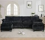 Modern Large Fabric U-Shape Sectional Sofa Black Ivy Bronx