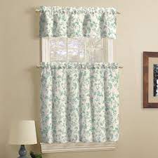 Mainstays Leaf Print Light Filtering Rod Pocket Kitchen Curtain Tier And Valance 3 Piece Set Blue 56 X 36 Walmart Com Kitchen Curtains Curtains Kitchen Curtains And Valances