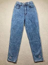 Vintage Deb Jeans Womens Juniors 9/10 Blue Acid Wash High Waist Embroidered 