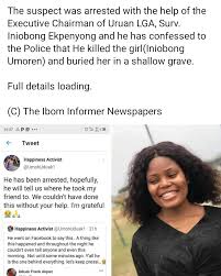 A lady, iniobiong umoren also known as hinny humoren who was declared missing after she went for a job interview in uyo confirms dead. Esqk2boau Mw M