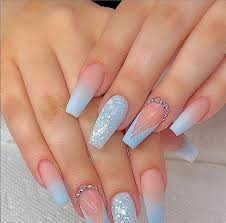 Blue ombre nails tutorial | acrylic coffin nails. Blue Ombre Acrylic Nails With Diamonds Nail And Manicure Trends