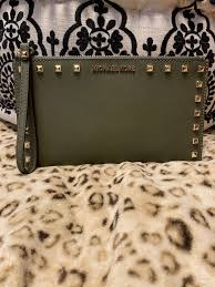 Olive Green Studded Michael Kors Wristlet Michael Kors Wristlet Zip Around Wallet Michael Kors