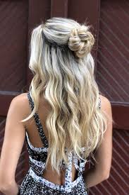 Half Up Hairstyle With Loose Waves Messy Bun Hairstyle By Goldplaited Half Bun Hairstyles Half Up Hair Loose Waves Hair