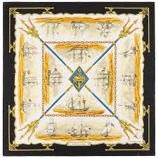 hermes hugo grygkar la marine en bois black nautical ship trident silk scarf scarf design vintage trident