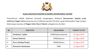 Tidak perlu spm & gaji lumayan. Jawatan Kosong Negeri Johor Darul Takzim Kelayakan Pmr Spm Diploma Ejawatankini Com