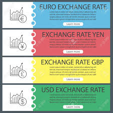 Currencies Exchange Rates Web Banner Templates Set Market Growth