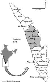 Western ghats form an almost continuous mountain wall. Map Of Kerala India Showing The Three Study Districts Of Thrissur Download Scientific Diagram