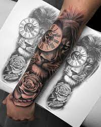 The rose has a way of softening the fierceness of a lion, and that is by design. Lion Tattoo Lion Rose Tattoo Realistic Sleeve Tattoo Rose Tattoo Stue524 Blacktattooli Lion Forearm Tattoos Lion And Rose Tattoo Rose Tattoos For Men