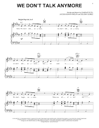 Charlie Puth Feat Selena Gomez We Don T Talk Anymore Charlie Puth We Don T Talk Anymore Feat Selena Gomez Sheet Music Notes Chords Score Download Printable Pdf In 2020 Piano Sheet Music Free Sheet Music Sheet Music Notes