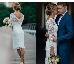 Elegant Short Summer Lace Wedding Dresses Knee Length Simple White Ivory Short She Short Lace Wedding Dress Knee Length Wedding Dress Wedding Dress Long Sleeve