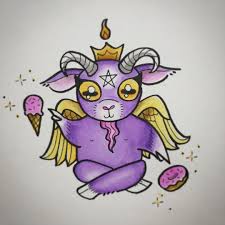 And Here S Another Adorable Baby Baphomet Tattoo Design This One Really Likes Sweets Looking Forward To Tattooing This Bunny Tattoos Baphomet Baby Drawing