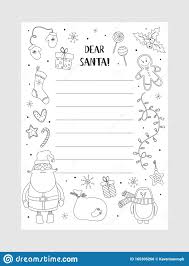 Cheer your child this holiday season with christmas coloring sheets. Cartoon Christmas Wish Christmas Items Coloring Page A Letter To Santa Claus Template Stock Illustration Illustration Of Gifts List 165305266
