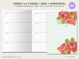 b6 week view grid horizontal weekly tracker 24 hour etsy travelers notebook setup travelers notebook hours tracker travelers notebook