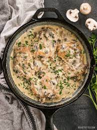 Simple Pan Sauces Save The Day In This Quick And Easy Creamy Garlic Mushroom Chicken Budgetb Creamy Garlic Mushrooms Mushroom Chicken Chicken Mushroom Recipes