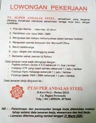 Lowongan kerja baker/kitchen helper di hikaru bakehouse yogyakarta. Lowongan Kerja Sma Smk D3 S1 Di Pt Super Andalas Steel Medan