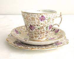 We carry a lovely selection of floral tea pot patterns from. Vintage Phoenix Bone China Cup Saucer Plate All Over Floral Pattern In Gilt China Cups Vintage High Tea Tea Cups Vintage