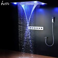 Luxury Led Rain Shower Head Large Rain Led Shower Set Waterfall Shower Head With Embedded Ceiling Spout Bath Show Led Shower Head Shower Systems Shower Set