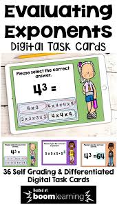 Evaluating Exponents Boom Cards Digital Task Cards Digital Task Cards Task Cards Math Task Cards