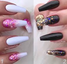 Coffin Acrylic Nails Black And Glitter Pin By Melinda Robinson On Nails Glitter Nails Acrylic White Nail Designs Pink Black Nails