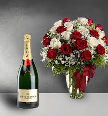 Order flowers online 24 hours a day, 7 days a week. Rose Bouquet And Champagne 100 Money Back Guarantee