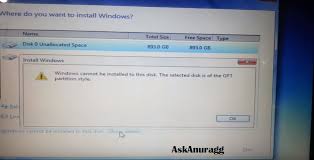 This option lets you use the pc's uefi firmware features. Ask Anuragg Fix Can T Install Windows 8 1 10 Error Says Gpt Partition Style