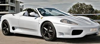 We have luxury rental cars available for collection in sydney, the sydney airport, darling point, campsie, mascot and eastlakes. White Ferrari 360 Spider H2 Limousines Sydney Limousines
