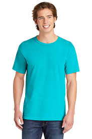 Blue jean, blue spruce, brick, chalky mint, crimson, denim, flo blue, grey, ice blue, island reef, khaki, lagoon blue, neon red orange, paprika peony. Comfort Colors Heavyweight Ring Spun Tee Product Sanmar