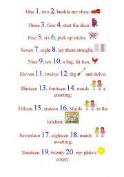 Choose a collection to load: One Two Buckle My Shoe Esl Worksheet By Liubacika G
