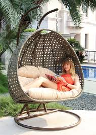 2 Person Outdoor All Weather Hanging Egg Chair Pe Wicker Lounge Chair W Stand Swing Chair Outdoor Porch Swing Chair Swinging Chair