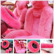 Pink Wool Fur Car 2 Front Seat Cover Steering Wheel Handbrake Gear Shift Covers Steering Wheel Car Accessories Car