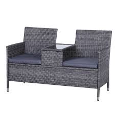 4 seater bamboo sofa set. Outsunny 2 Seater Pe Rattan Outdoor Garden Bench W Centre Table Grey Aosom Uk